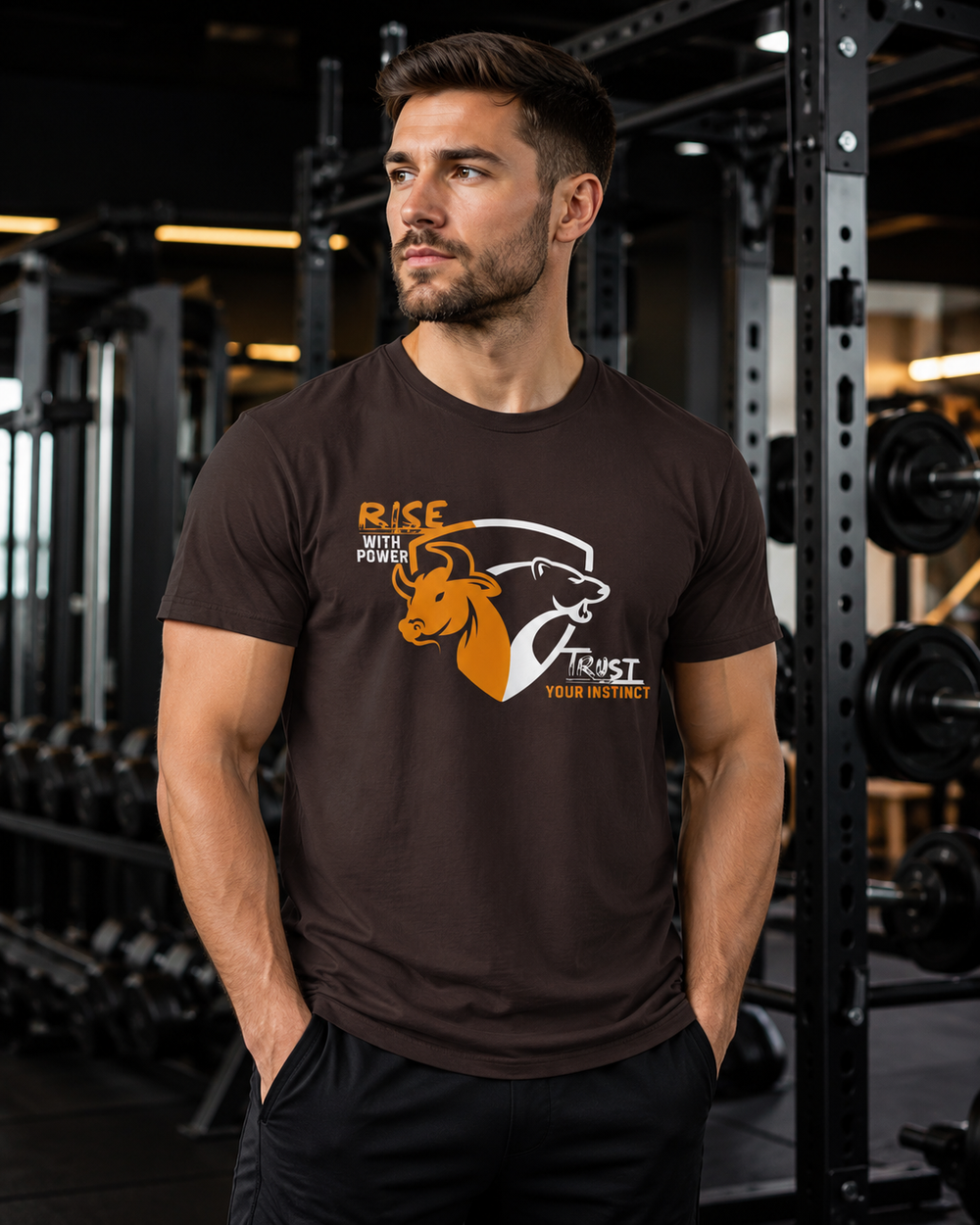Rise With Power Trust Your Instinct trader graphic t-shirt on white background