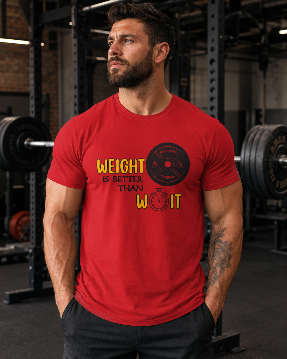 Weight Is Better Than Wait funny gym t-shirt on white background