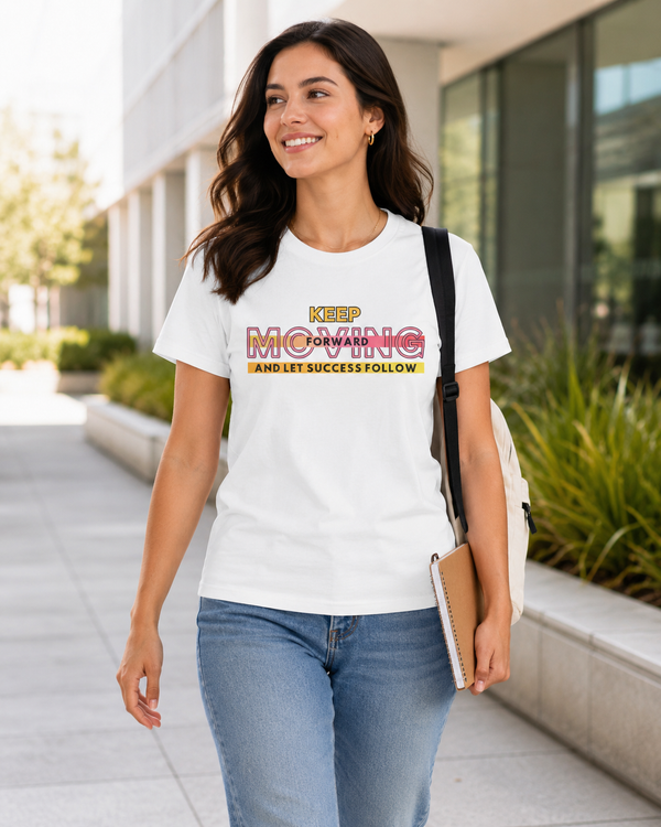 Keep Moving Forward motivational retro typography t-shirt on white background
