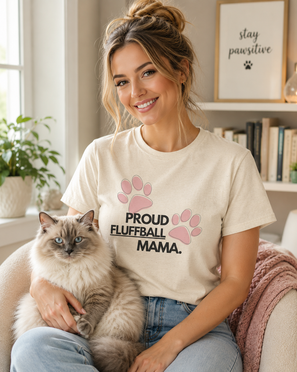 Proud Fluffball Mama cute cat mom t-shirt on white background