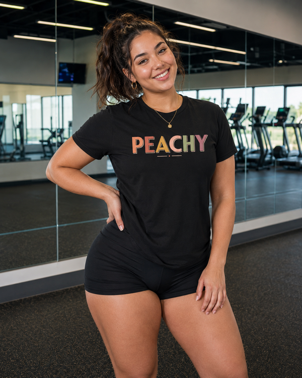 Peachy cute retro pastel gym shirt for women on white background