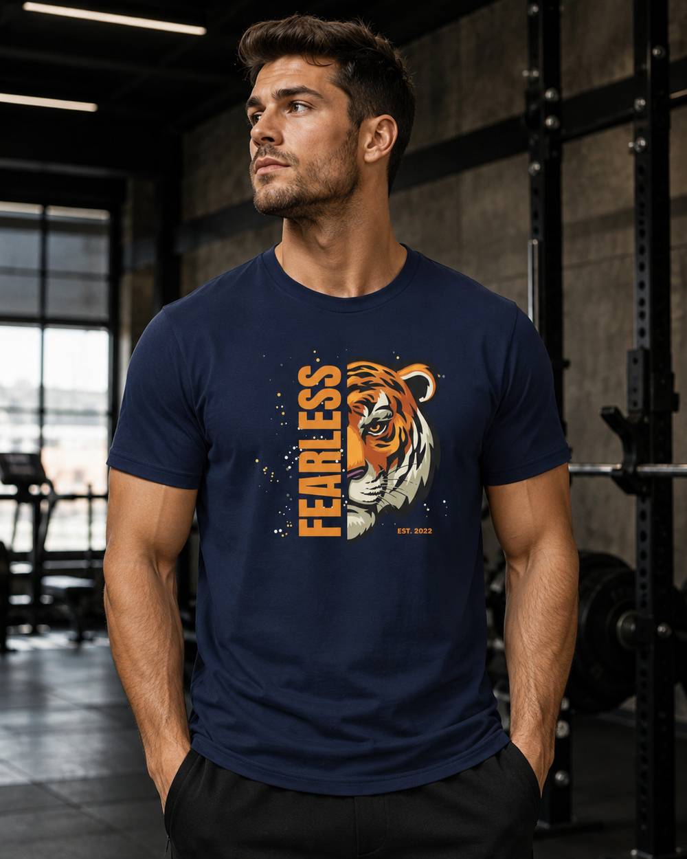 Fearless Tiger bold motivational graphic t-shirt on white background