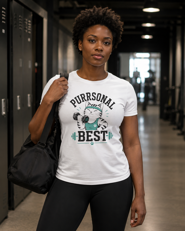 Funny cat fitness t-shirt for cat lovers, back view