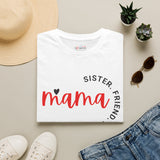 Script DTG print close-up on soft cotton mom t-shirt