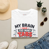 Relatable DTG print close-up on soft cotton overthinking t-shirt