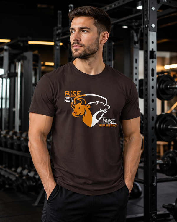 Rise With Power Trust Your Instinct trader graphic t-shirt on white background