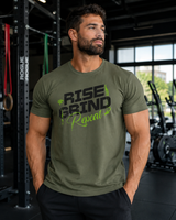Rise Grind Repeat tee styled casually - gym rat gift shirt