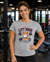 Cat gym tee worn as pump cover - funny gift for cat moms who lift