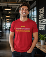 Retro typography DTG print close-up on soft cotton t-shirt