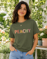 Peachy gym tee styled as pump cover - retro pastel workout shirt