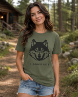 Bold wolf DTG print close-up on soft cotton double-sided t-shirt