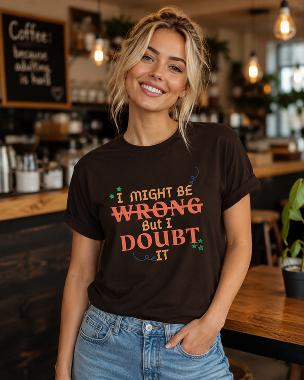 I Might Be Wrong But I Doubt It funny sarcastic t-shirt on white background