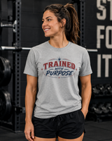Trained With Purpose tee worn at gym - Christian athlete gift shirt