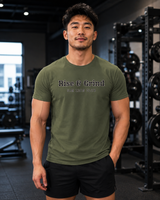 5AM Rise and Grind tee worn as pump cover - gift for early morning lifters
