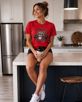 Cute raccoon DTG print close-up on soft cotton beginner gym tee