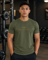 Faith Discipline Gains tee worn at gym - gift for faith-based lifters