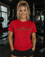 Double-sided DTG print close-up on soft cotton Christian fitness tee