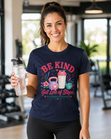 Cute wellness DTG print close-up on soft cotton women's fitness tee