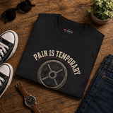 Bold motivational DTG print close-up on soft cotton powerlifting tee