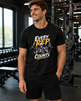 Every Rep Counts skeleton tee worn as pump cover - motivational gym gift shirt