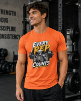 Every Rep Counts skeleton weightlifting gym t-shirt on white background
