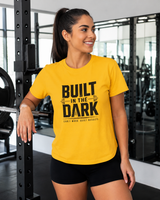 Bold DTG print close-up on soft cotton built in the dark t-shirt