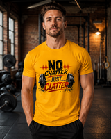 No Chatter Just Clatter gym motivational t-shirt on white background