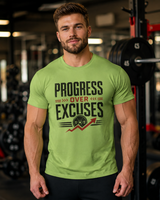 Progress Over Excuses fitness t-shirt color option