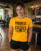 Progress Over Excuses fitness t-shirt color option