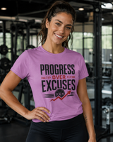 Progress Over Excuses fitness t-shirt color option