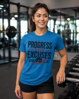 Progress Over Excuses fitness t-shirt color option
